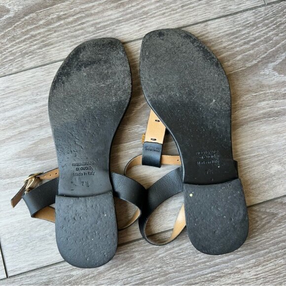 Victor Black Floral Accent Thong Leather Sandal Made in Italy - Picture 8 of 9